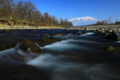 河流,岩手县,山,旅途,雪,水面,自然美,春天,植物,岩石