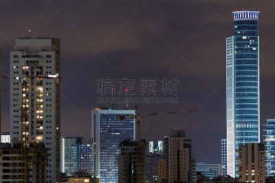 夜晚,城市,拉马特甘,天空,水平画幅,无人,户外,居住区,都市风景,现代