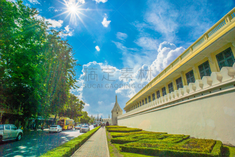 玉佛寺,曼谷,寺庙,金叶,水平画幅,无人,犹太教会堂,夏天,户外,大门