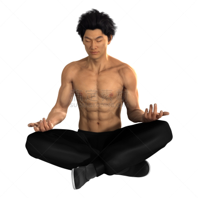 三维图形,亚洲,男人,青年人,白色,禅宗,灵性,休闲活动,绘画插图,心理健康