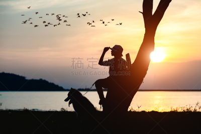 可爱的,时间,一个人,泰国,狗,草,女人,动物,鸟类,湖