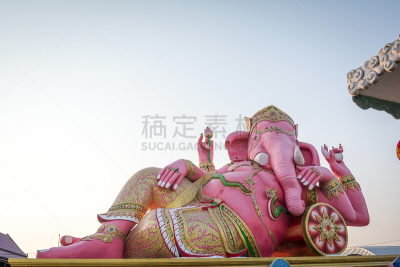 象鼻神葛尼沙,泰国,寺庙,粉色,北柳,查济,萨满教,白灰泥,水平画幅,无人
