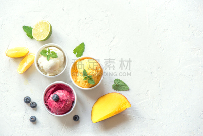 冰淇淋,浆果,水果,多样,球,留白,奶制品,奶油,夏天,冰冻酸奶
