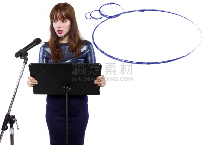 麦克风,思想气泡框,演说家,女性,讲师,留白,水平画幅,会议,商务研讨会,商务会议