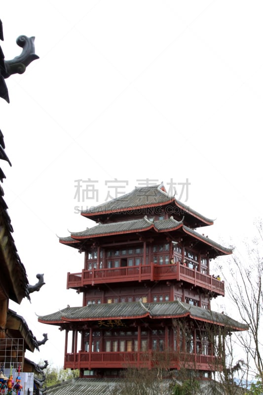 亭台楼阁,张家界,居住区,七叶树,风景,地形,建筑外部,垂直画幅,公园,户外