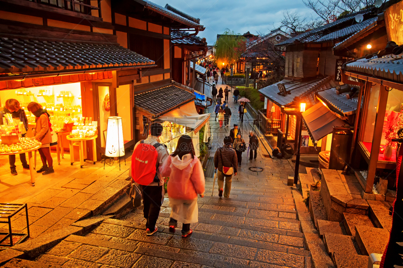 旅行者,街道,清水寺,京都市,日本,灵性,水平画幅,樱花,樱桃,古老的