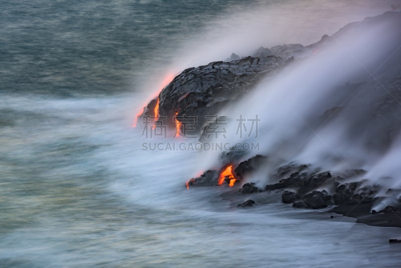 太平洋,流水,卡拉帕那,夏威夷火山国家公园,几劳亚活火山,熔岩,自然,水,留白,风