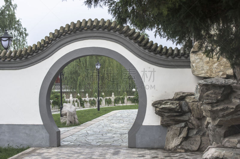 大门,园林,传统,公园,圆形,式样,水平画幅,建筑,木制,无人