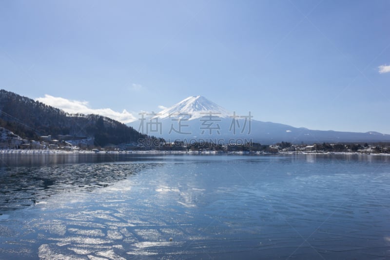 富士山,湖,河口湖,富士河口湖,水平画幅,雪,无人,早晨,户外,冬天