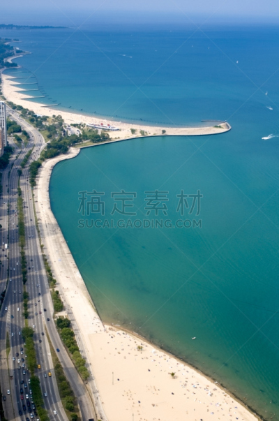 黄金海岸,湖岸大道,垂直画幅,水,湖岸,无人,芝加哥市,夏天,户外,密歇根湖