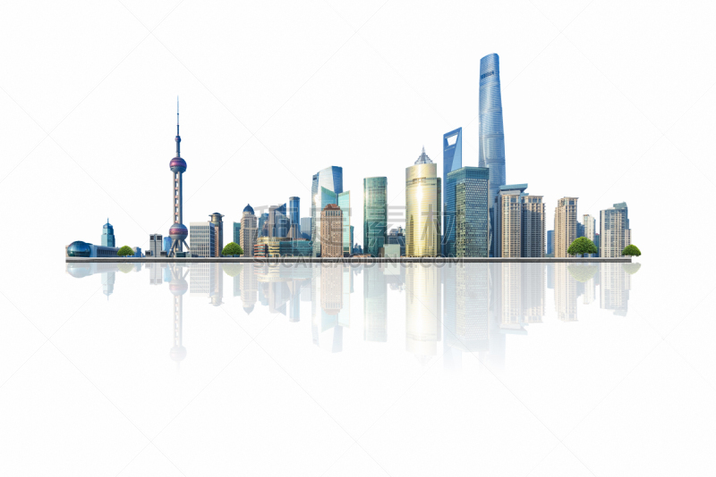 都市风景,上海,城市天际线,白色背景,天空,留白,水平画幅,无人,黄浦江,户外