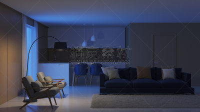 现代,三维图形,房屋,室内,夜晚,窗帘,舒服,地板,炊具,椅子
