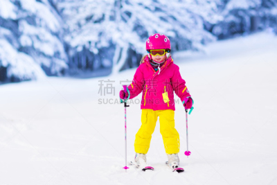 山,滑雪运动,幼儿,女孩,动作,度假胜地,水平画幅,进行中,雪,滑雪坡
