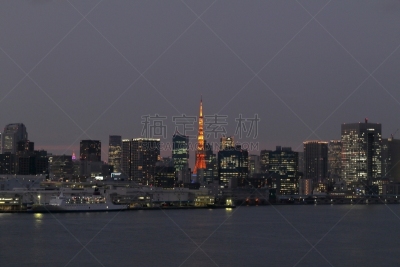 风景,东京,东京湾,填海造地,拥挤的,天空,水平画幅,夜晚,无人,户外