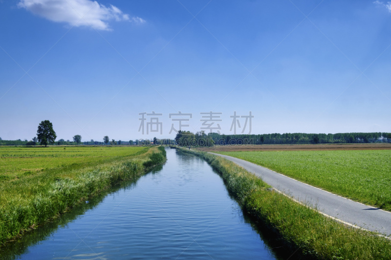 自行车道,意大利,帕维亚,运河,水,水平画幅,无人,户外,植物,彩色图片