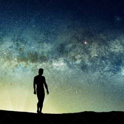 抽象,男人,在上面,轮廓,天空,灵性,领导能力,星系,灵感,星星
