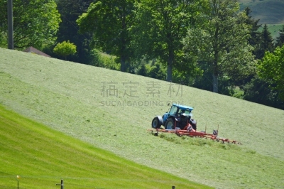 农业活动,草地,水平画幅,干草耙,户外,拖拉机,摄影