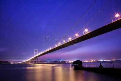 桥,东莞,水,天空,美,水平画幅,夜晚,无人,交通,曙暮光