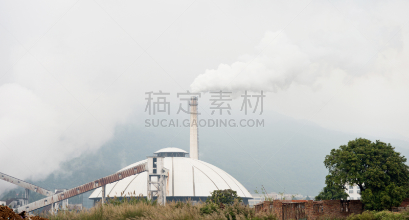 天空,留白,水平画幅,山,能源,无人,环境损害,巨大的,工厂