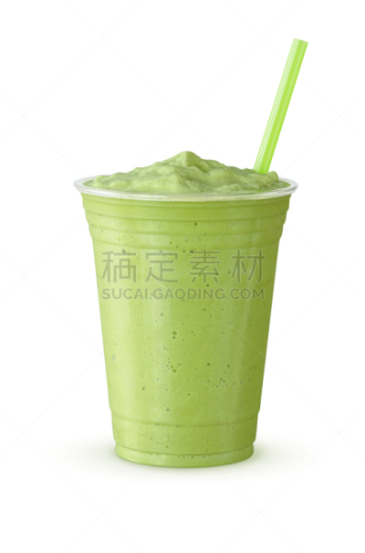 奶昔,稻草,绿茶,白色背景,一次性杯子,冷,垂直画幅,无人,不明确的地点,塑胶