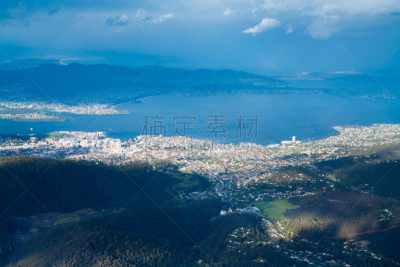 霍巴特,威灵顿山,看风景,在上面,水,暴风雨,水平画幅,山,无人,户外