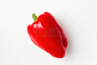 Red bell pepper on a white background. Sweet pepper. Isolated.  Top view.