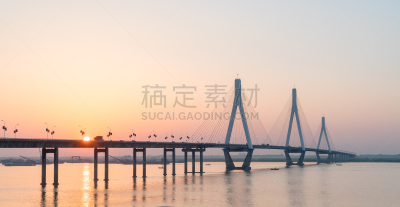 电缆,桥,岳阳,斜拉桥,湖南省,水,天空,水平画幅,无人,曙暮光