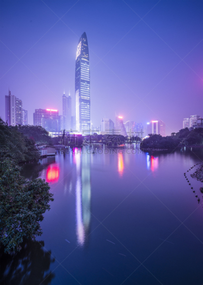 深圳,东莞,深圳京基100,广东省,垂直画幅,水,公园,夜晚,无人,曙暮光