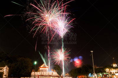 放焰火,曼谷,天空,留白,水平画幅,夜晚,无人,当地著名景点,户外,班戈寇科省