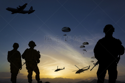 黄昏,伞兵,uh-60黑鹰直升机,民兵,军用机,安全人员,直升机,天空