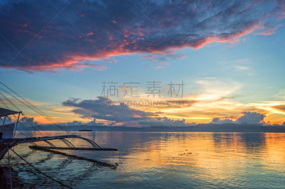 传统,菲律宾,宿务岛,渔船,菲律宾人,水,天空,禅宗,水平画幅,云