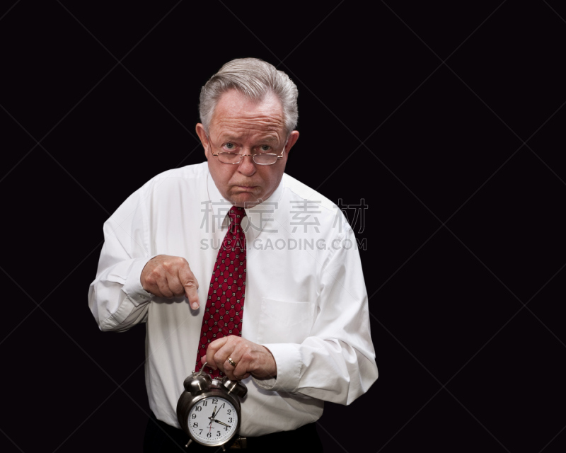 生气,工头,12点整,商务人士,紧迫,图片资料馆,留白,65到69岁,男商人,钟