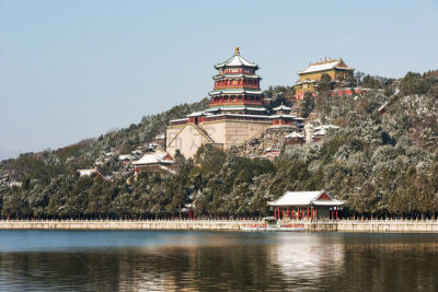 颐和园,北京,雪,万寿山,中国华北部,亭台楼阁,水平画幅,无人,当地著名景点,户外