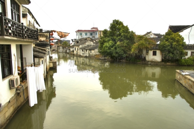 同里,运河,生活方式,水,水平画幅,阳台,路人,房屋,居住区,彩色图片