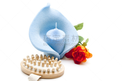 蓝色,玫瑰,蜡烛,马桶刷,水平画幅,形状,家庭生活,白色背景,按摩,花