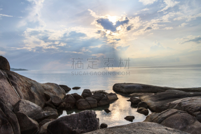 海滩,雾,地形,黎明,早晨,海豹岩,沙滩上的石头,苏梅岛,自然,气候
