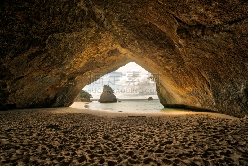 科罗曼德尔半岛,自然美,居住区,cathedral cove,水,水平画幅,沙子,半空中,夏天,户外