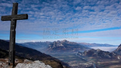 山,瑞士,在下面,山顶十字架,彼格斯盖,山谷,天空,留白,萨尔甘斯,水平画幅