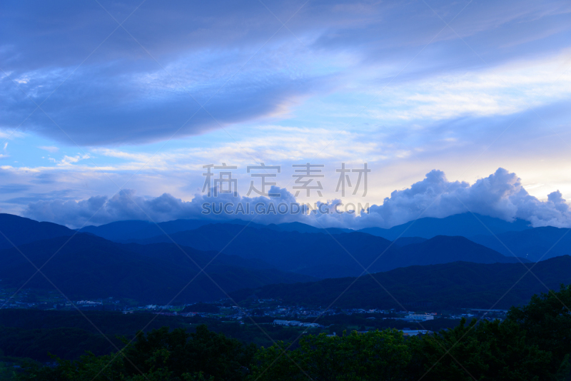 地形,长野县,日本,黄昏,乡村,自然,天空,水平画幅,高视角,无人