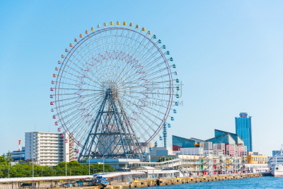水族馆,大阪府,摩天轮,水,天空,公园,车轮,里山,水平画幅,海港