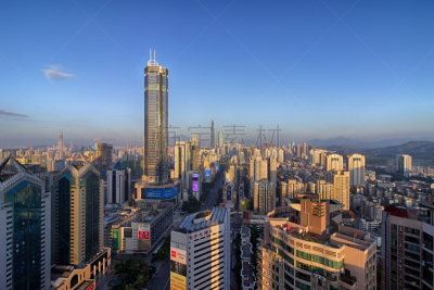 深圳,城市天际线,广场,北,天空,水平画幅,主干路,夜晚,无人,交通