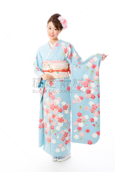 长袖和服,美女,白色背景,分离着色,衣服,女人,和服腰带,和服,垂直画幅,连衣裙