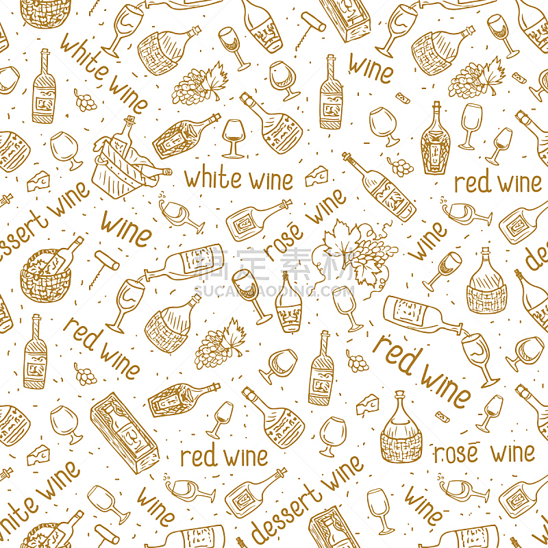 酒瓶,绘画插图,玻璃杯,四方连续纹样,饮料,矢量,动物手,有蔓植物,白葡萄酒,葡萄酒