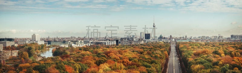 柏林,全景,都市风景,秋天,宽的,色彩鲜艳,胜利纪念柱凯旋柱,哥柔瑟斯特恩街区,柏林电视塔