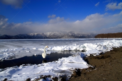 屈斜路湖,自然,天空,水平画幅,地形,雪,无人,蓝色,日本