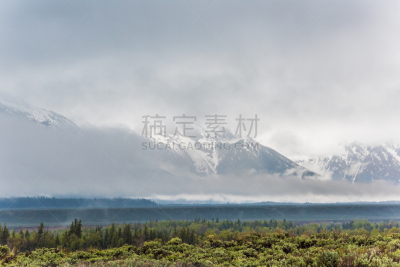 雾,提顿山脉,正面视角,天空,暴风雨,水平画幅,雪,大提顿,怀俄明,早晨