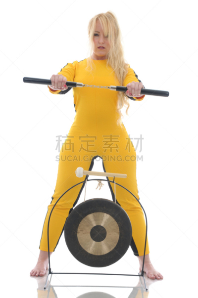 女人,索连棍,铜锣,垂直画幅,金色头发,武术,全身像,长发,空手道,运动