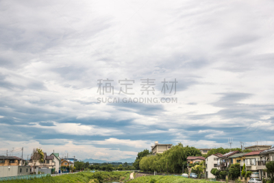 横滨,地形,郊区,早晨,水,天空,留白,里山,水平画幅,枝繁叶茂