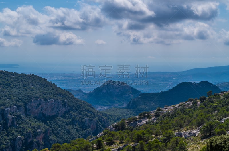 sierra de tramuntana,帕尔马,全景,西班牙,巴利阿里群岛,天空,美,水平画幅,无人,夏天