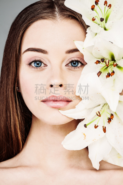 彩妆,夏天,百合花,春天,自然,注视镜头,白色,春湾,花